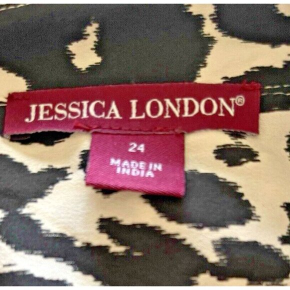 Jessica London +24 Black Animal Print Button Down Collar Long Sleeve Blouse - Picture 6 of 6